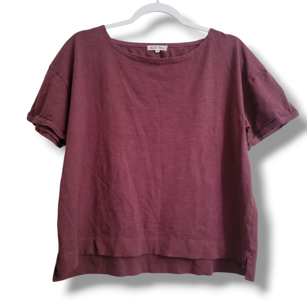 Alex Mill 100% Cotton Burgundy Cotton Slub Boxy Short Sleeve Tee Shirt Medium